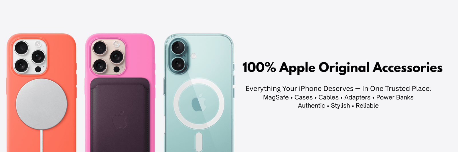 100% Apple Original Accessories Everything Your iPhone Deserves — In One Trusted Place. MagSafe • Cases • Cables • Adapters • Power Banks 🛍 Authentic • Stylish • Reliable (1)