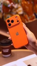 Premium Orange Leather Finish iPhone Case with Full Camera Protection