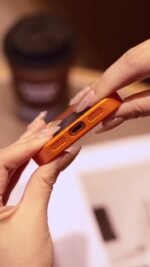 Premium Orange Leather Finish iPhone Case with Full Camera Protection - Image 5