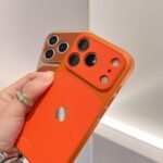 Premium Orange Leather Finish iPhone Case with Full Camera Protection - Image 2
