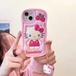 Cute Pink Kitty Style iPhone Case with Keychain - Image 4