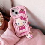 Cute Pink Kitty Style iPhone Case with Keychain - Image 3