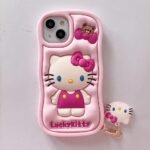 Cute Pink Kitty Style iPhone Case with Keychain
