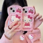 Cute Pink Kitty Style iPhone Case with Keychain - Image 2