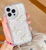 Pearl Bow Glitter iPhone Case – Elegant Aesthetic Protective Cover - Image 2