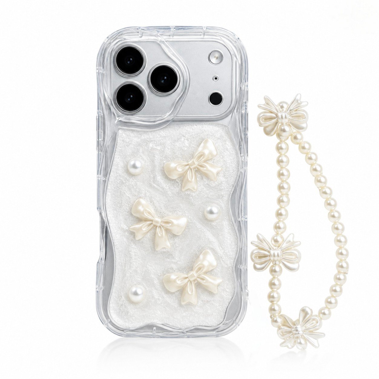 WhatsApp Image 2026-10-10 at 12.10.26 AM Pearl Bow Glitter iPhone Case – Elegant Aesthetic Protective Cover - Image 1