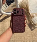 Premium Leopard Burgundy iPhone Case | Luxury Animal Print Protective Cover - Image 2